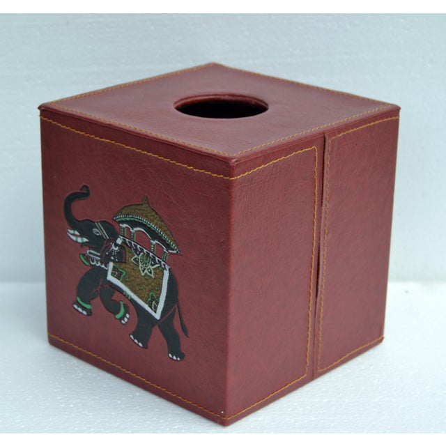 Late 20th Century Burgundy Embossed Leather Elephant Tissue Box Kleenex Cover For Sale - Image 10 of 18