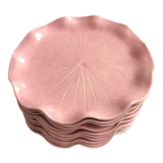 Pink Lotus Plates by Pat Young - Set of 12 For Sale