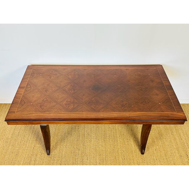 Mid-Century Modern Art Deco Dining Table in Walnut and Diamond Marquetry, France, 1940s For Sale - Image 3 of 18