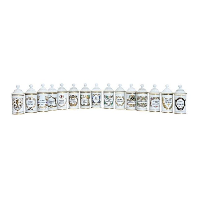 French Vintage Set of Fifteen Porcelain Limoges Pharmacy Jars For Sale - Image 10 of 10