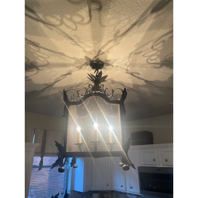 French Country Square Pewter Finish Metal Pendant Ceiling LIght For Sale - Image 12 of 12