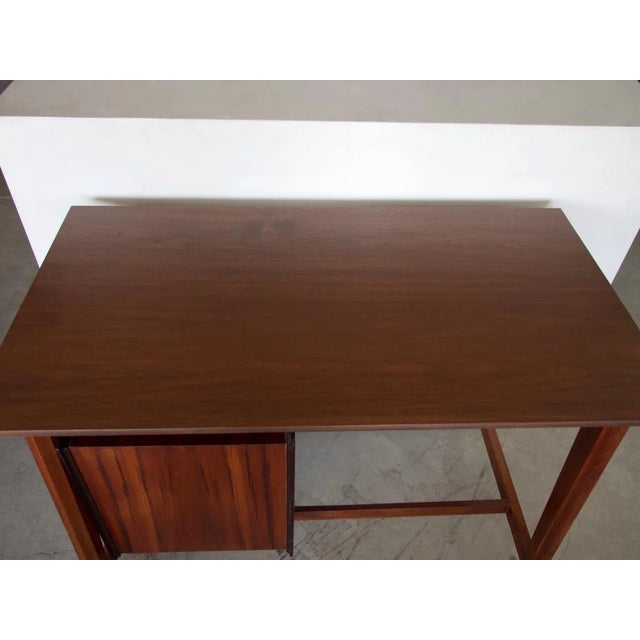 Brown Wooden Writing Desk with Brass Details, 1960s For Sale - Image 8 of 12