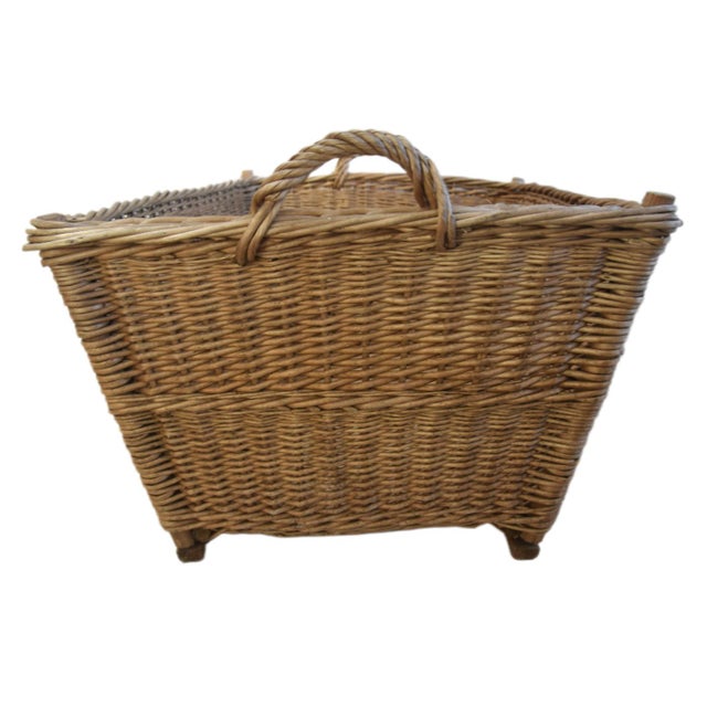 French Country Vintage French Woven Wicker Basket W/ Blue & White Enameled Number "82" Plate For Sale - Image 3 of 9
