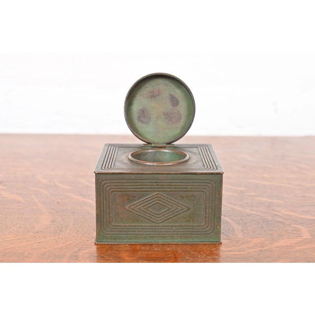 Green Tiffany Studios New York Graduate Bronze Inkwell For Sale - Image 8 of 12