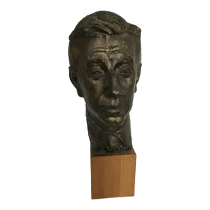 Late 20th Century Bronze Head Art Sculpture of a Man