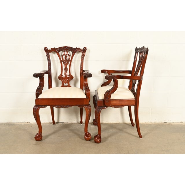 Baker Furniture Style Chippendale Carved Mahogany Dining Chairs, Set of Eight For Sale - Image 14 of 16