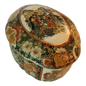 Vintage Cloisonné Ceramic Lidded Box With Scalloped Edge