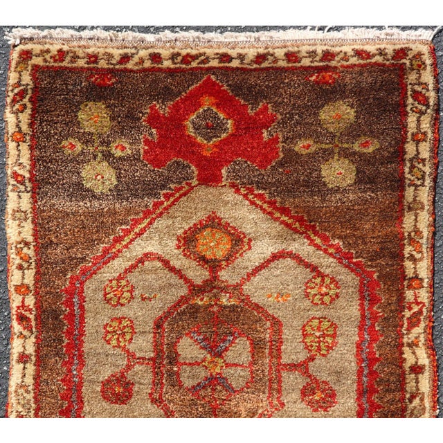Mid 20th Century Vintage Turkish Oushak Rug With Taupe Medallion and Rich Brown Field For Sale - Image 5 of 11