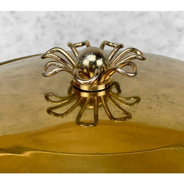 Metal Mid-Century Atomic Gold Striped Round Barware Ice Bucket With Lid For Sale - Image 7 of 11