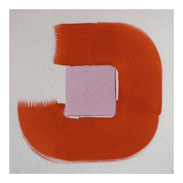 Original Painting | Orange-Red and Lilac Pink Abstract Loop, 10 X 10 In. For Sale