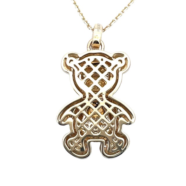 Modern 14k Yellow Gold Diamond Teddy Bear Pendant Necklace For Sale - Image 3 of 6