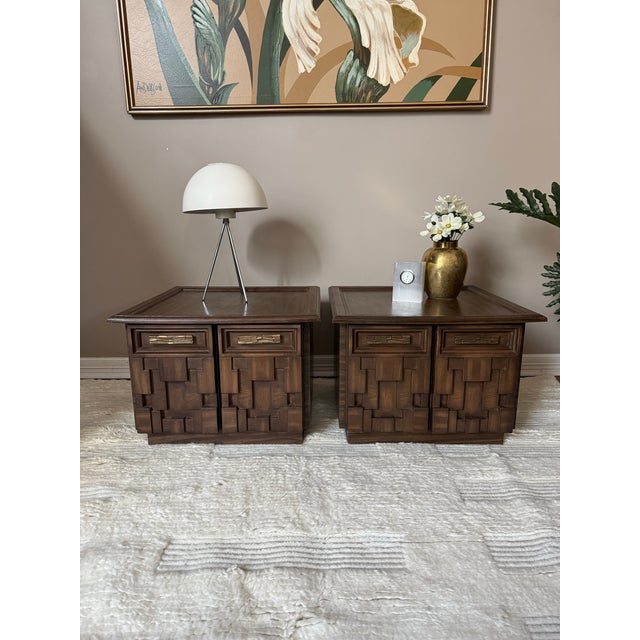 Lane  brutalist Vintage Brutalist End Tables / Nightstands After Paul Evans For Sale - Image 4 of 12
