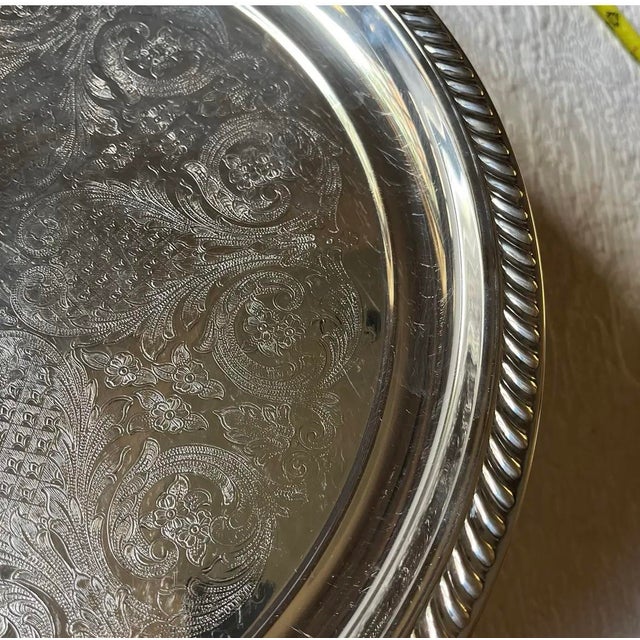 Metal Silverplated Newport Gorham Round Tray For Sale - Image 7 of 10
