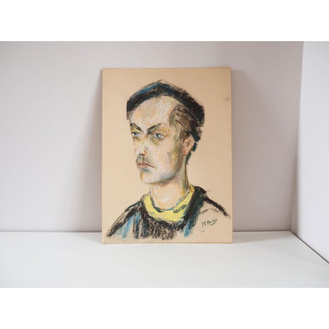 P. C. Kroes, Portrait, 1970s, Pastel Chalk Drawing For Sale - Image 4 of 4