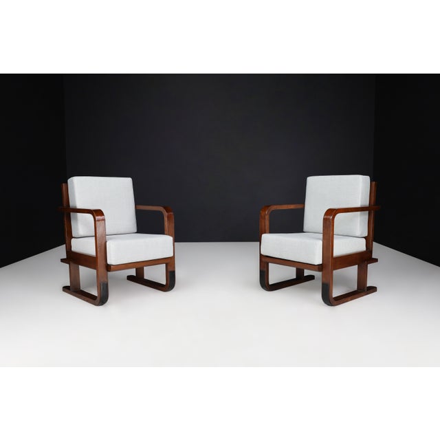 Set of Art Deco Armchairs in Oak Bentwood and New Upholstery, Austria, 1930s For Sale - Image 9 of 16