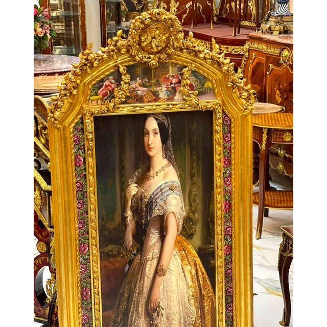 French Baroque Portrait Painting – Hand-Gilded Gold Leaf Frame With Cherub & Floral Details For Sale - Image 4 of 5