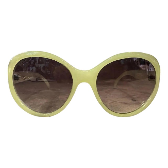 1990s Vintage Fake Green Marble Acetate Bon Bon Italian Sunglasses For Sale