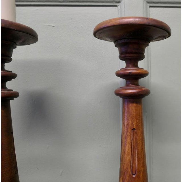 Tall Gothic Turned and Carved Wooden Candlesticks, 1960, Set of 2 For Sale - Image 4 of 6