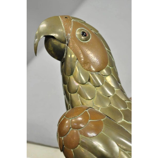 Mid-Century Modern Vintage Sergio Bustamante Style Brass & Copper Parrot Swing Hanging Sculpture For Sale - Image 3 of 10