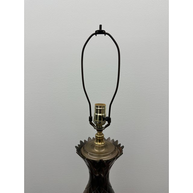Bronze Vintage Cast Bronze Hollywood Regency Pineapple Table Lamp For Sale - Image 8 of 9