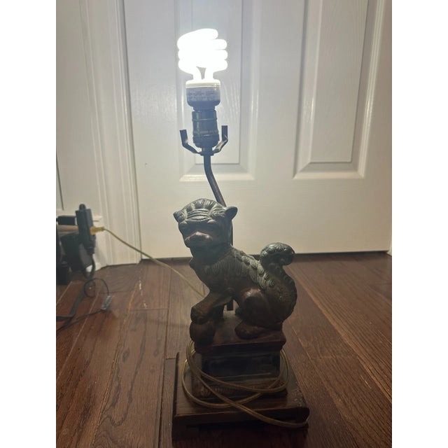 Metal Vintage Frederick Cooper Cast Iron Foo Dog Table Lamp For Sale - Image 7 of 7