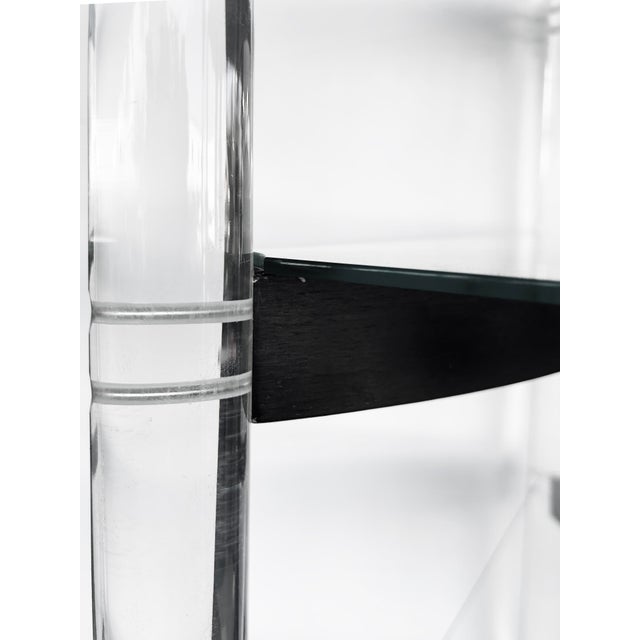 Wood 1970s Mid-Century Lucite, Wood, Glass Etagere Display Cabinet With Curved Shelf Supports For Sale - Image 7 of 9
