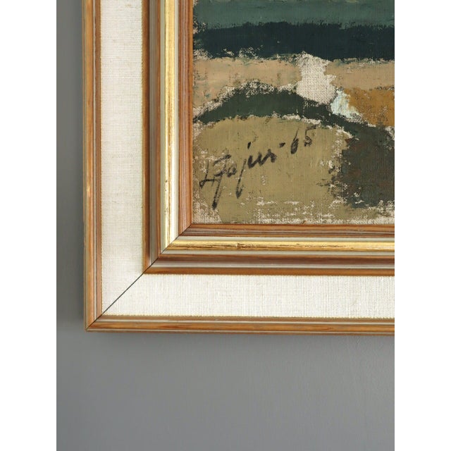 Brown 1965 Mid-Century Modern 'Coastal Fields' Vintage Swedish Original Landscape Oil Painting, Framed For Sale - Image 8 of 13