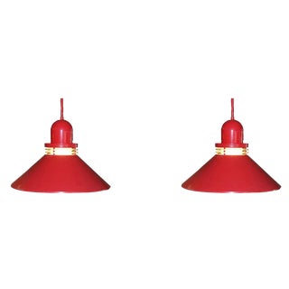 1970s Red Pendant Lamps- Set of 2 For Sale