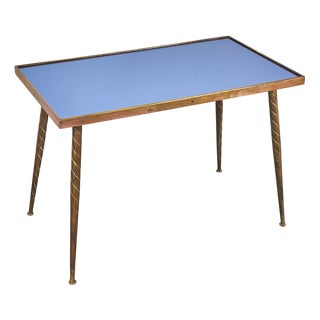 Brass Coffee Table and Blue Mirror attributed to Cesare Lacca, 1950s For Sale