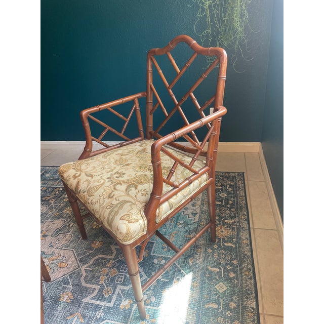 Set of 4 Vintage Faux Bamboo Chippendale Style Armchairs For Sale In San Diego - Image 6 of 10
