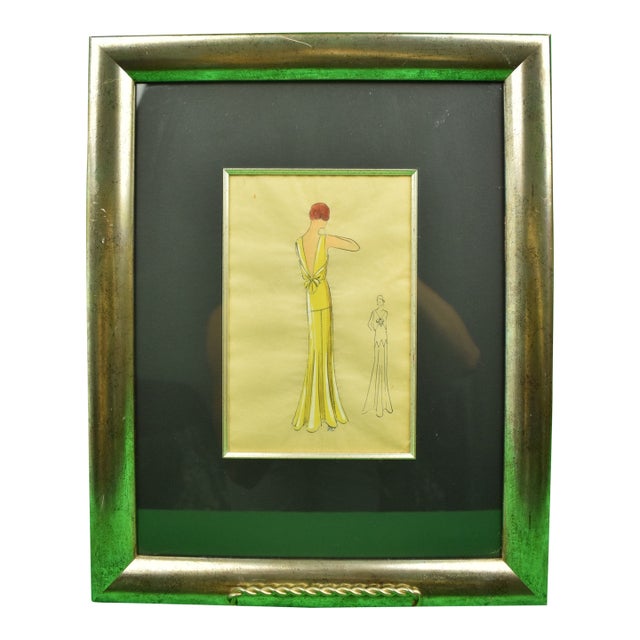 Lanvin of Paris C1920s Fashion Model Original Watercolour For Sale