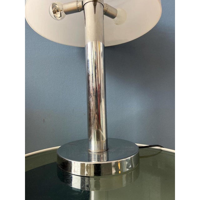 Space Age Chrome Table Lamp with White Acrylic Glass Mushroom Shade For Sale - Image 9 of 11