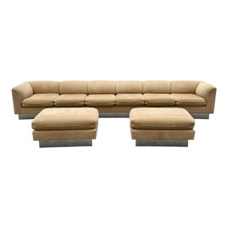 1970s Milo Baughman Style Chrome Plinth Sofa For Sale