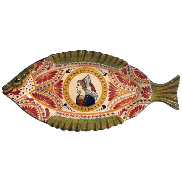 Large French Faience Fish Platter Quimper Circa 1930 Measures: Long 19.5" by 9" , H : 1.5"