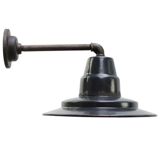 Vintage Industrial Blue Enamel and Cast Iron Wall Light For Sale - Image 6 of 6