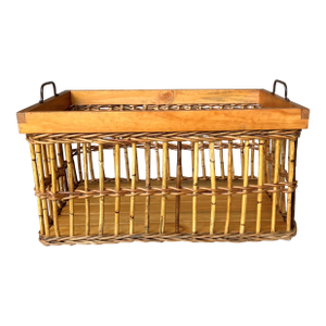 Circa 1980 Chic Jackfruit Wood & Rattan Catchall / Storage “Crate” Basket, Indonesia