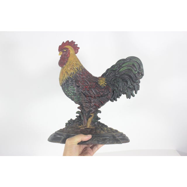 Farmhouse Vintage Large 12” Cast Iron Rooster Door Stop Jamb, Stopper, Patina, French Country Style Farmhouse For Sale - Image 3 of 10