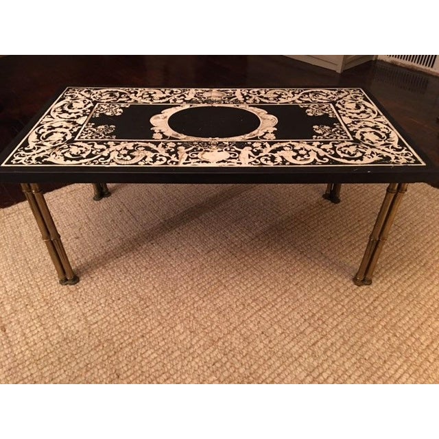 Beautiful Neoclassical Modern Coffee Table with Heavy and Substantial Gilt Bronze Bamboo Base. The Ornate Table Top Is...