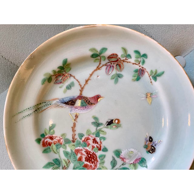 Trio of Rose Canton Chinese Export Porcelain Plates For Sale - Image 6 of 18