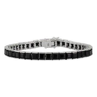 Square Cut Black Onyx 14.87 CTW Sterling Silver Tennis Bracelet 15.59g Gross Weight For Sale