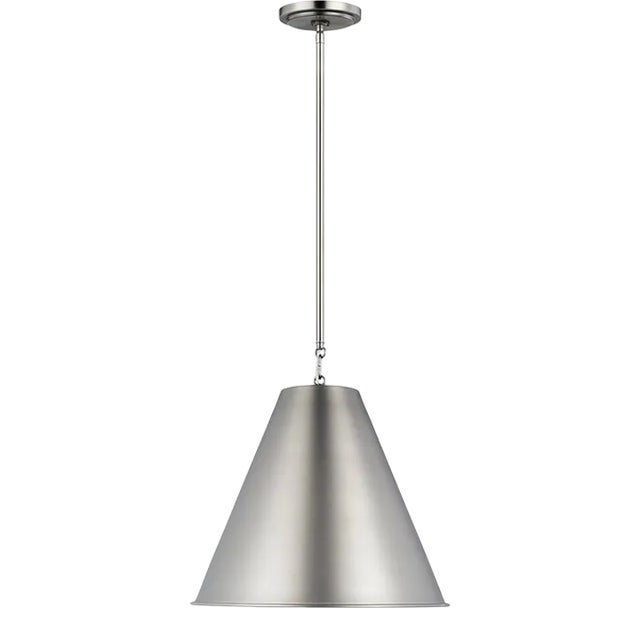 Thomas O'Brien By Visual Comfort Studio Gordon 1-Light Pendant with Steel Shade in Antique Brushed Nickel For Sale