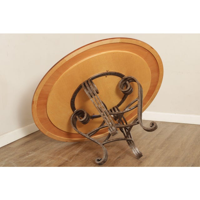 Late 20th Century Italian Style Round Wood Top Iron Base Dining Table
