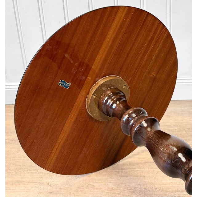 Brown Vintage Italian Rococo Floral Marquetry Fruitwood Round Side Table For Sale - Image 8 of 9