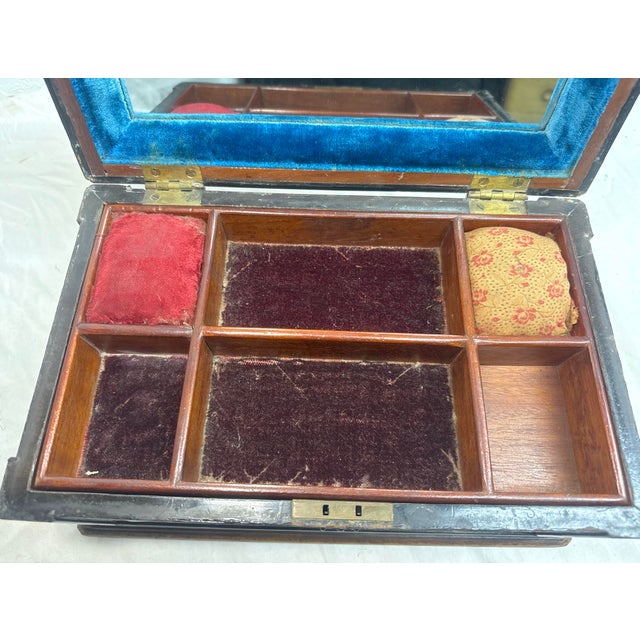 Antique 19th Century Handmade Inlaid Marquetry Parquetry Wood Jewelry Sewing Box For Sale - Image 16 of 17