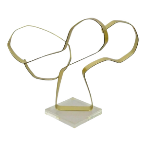 Vintage Dan Murphy 1976 Brass Ribbon Modern Abstract Sculpture on Lucite Base