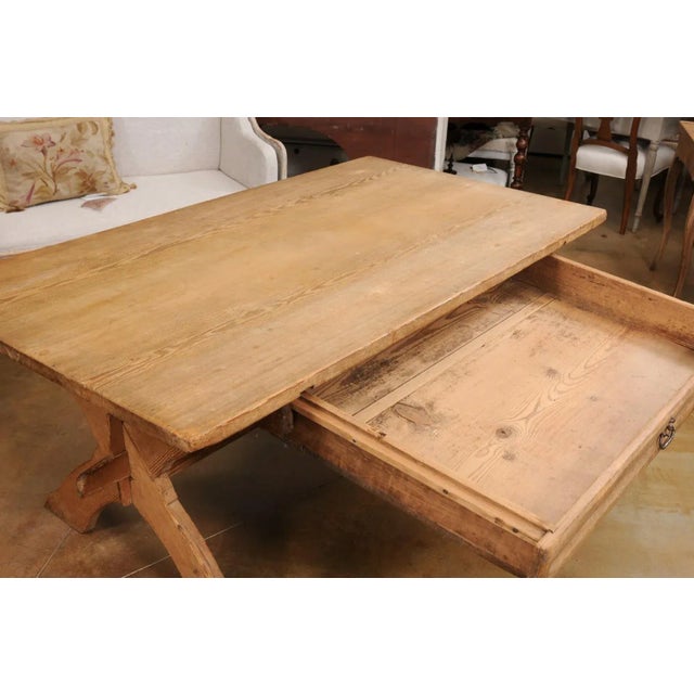 Brown Swedish 1790s European Pine Sawbuck Table with Drawer and Double X-Form Legs For Sale - Image 8 of 12