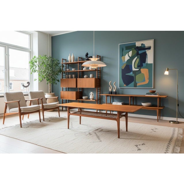 Danish Teak Coffee Table with Wicker Magazine Shelf from Trioh, 1960 For Sale - Image 13 of 16