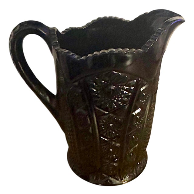 Mid 20th Century Mid Century Modern Tiara Monarch Indiana Glass Black Paneled Daisy Pitcher For Sale - Image 11 of 12