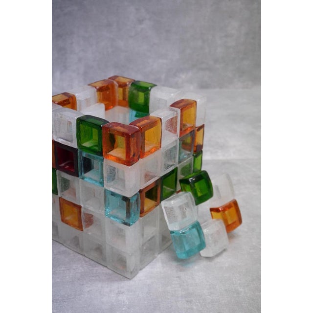 Glass Sculptural Glass Cube Table Lamp by Albano Poli for Poliarte, Italy, 1970s For Sale - Image 7 of 10