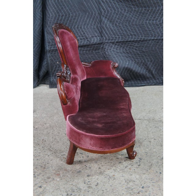1970s Miniature Victorian Revival Red Velvet & Carved Mahogany Chaise Lounge Dog Bed For Sale - Image 11 of 13